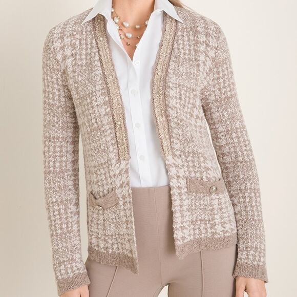 Chico's Novelty Yarn Detail Cardigan Sweater Womens Large Taupe Heather Neutral - Picture 6 of 10